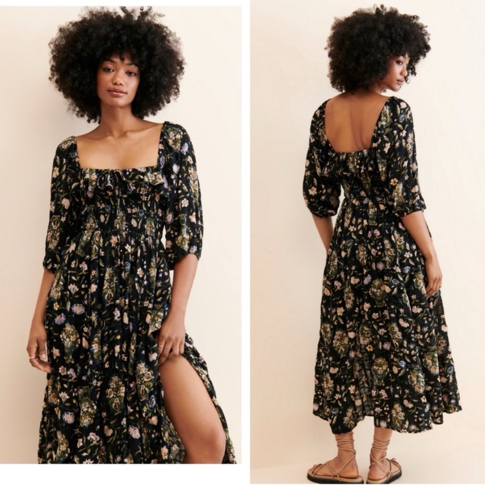 Free People Black Floral Midi Dress